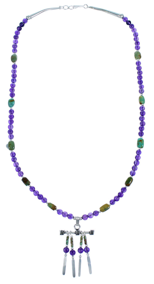 Sterling Silver Southwest Amethyst Turquoise Bead Necklace SX114861